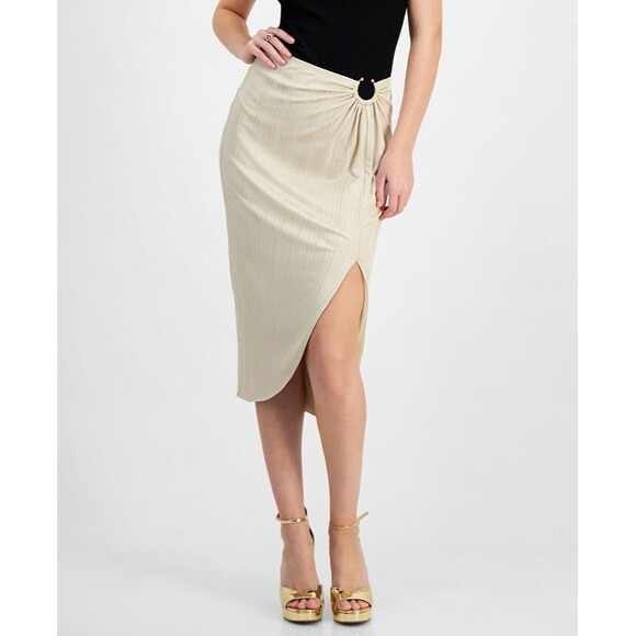 Guess Dresses & Skirts - GUESS Women's Cristina Ribbed Side-Slit Trendy Modern Chic Midi Skirt Tan L
